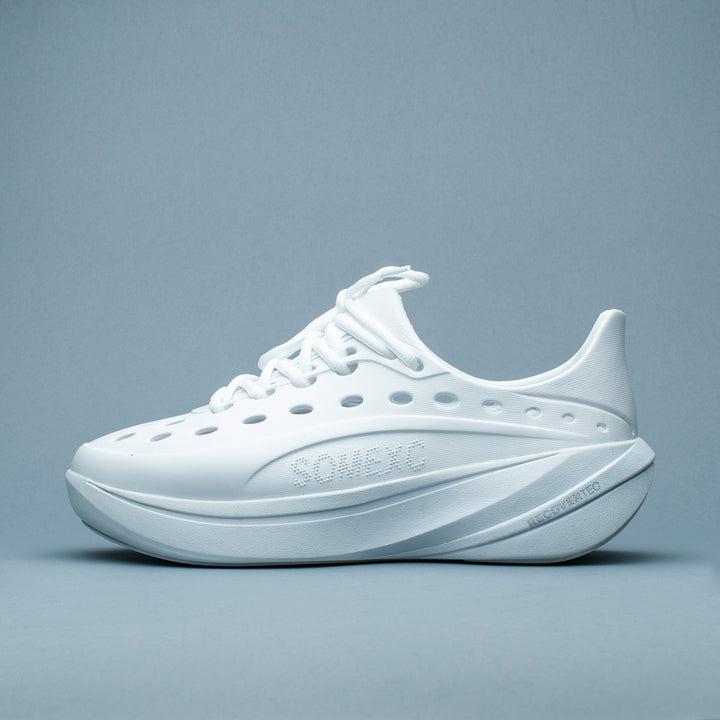 Lateral view of white Somexc recovery sneaker#color_white